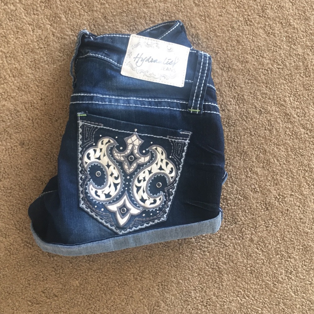 Denim shorts.